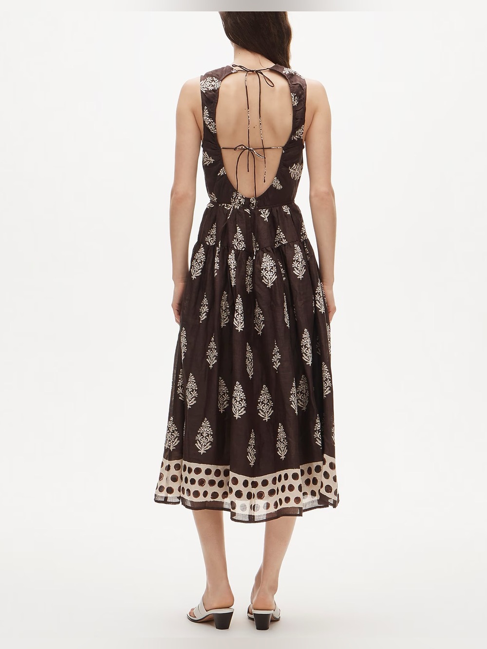 J. Crew Brown  Maxi Dress with White Leaf Motif